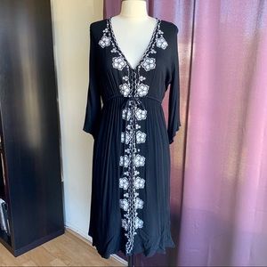 Embroidered Peasant Midi Dress